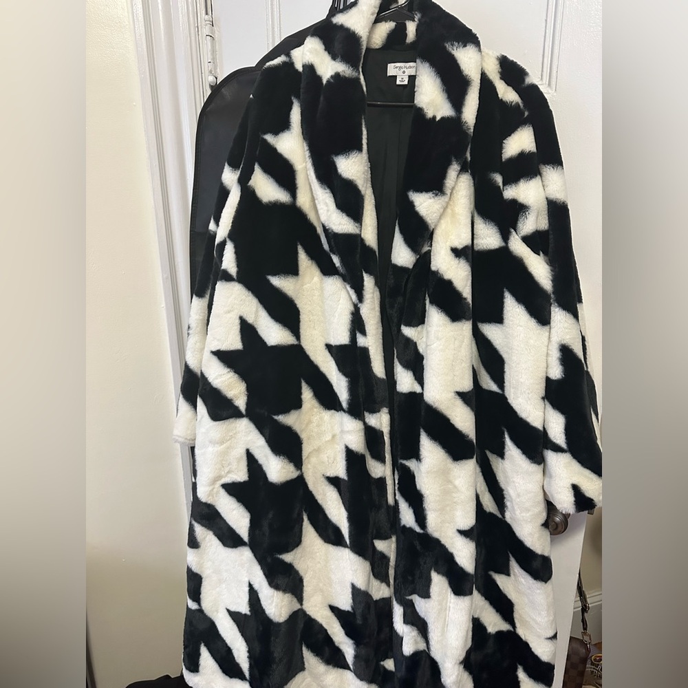 Sergio Hudson for Target Houndstooth Faux Fur Coat Black/White
